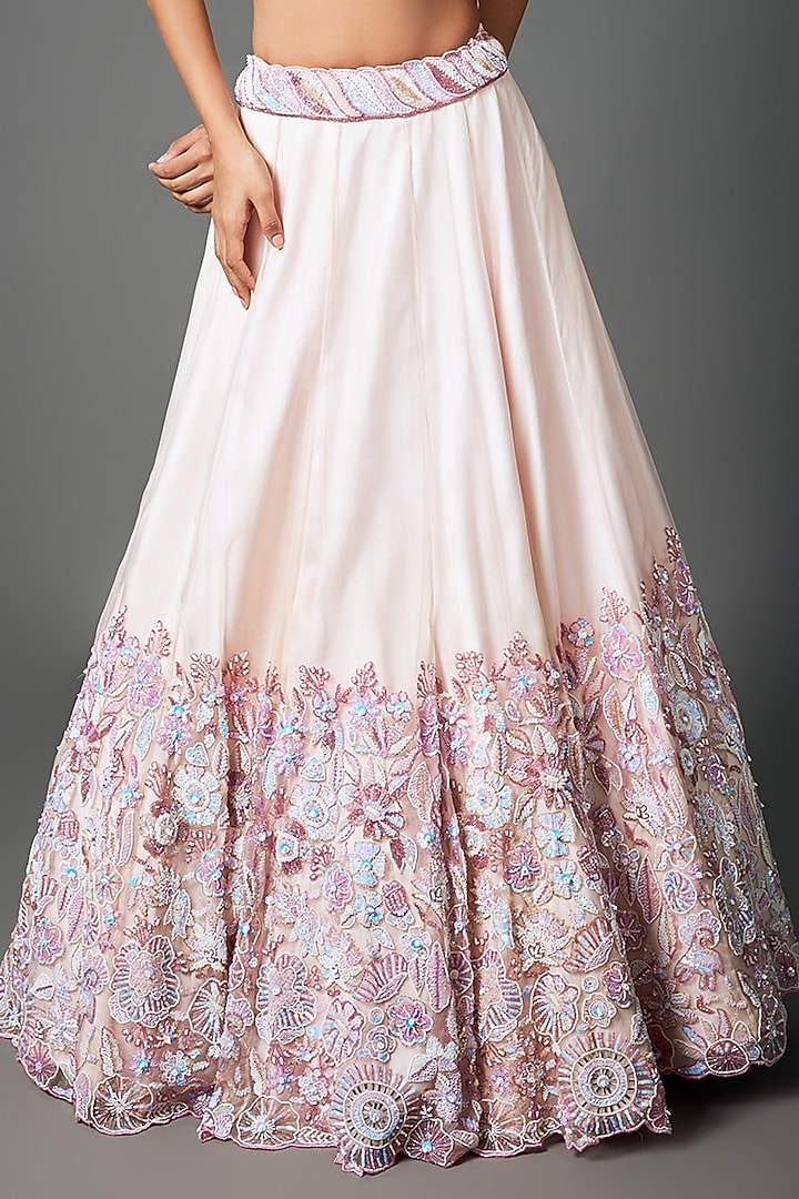 Blush Pink Pure Organza Hand Embroidered Bridal Lehenga Set by Label Charmie Galaiya at Pernia's Pop Up Shop