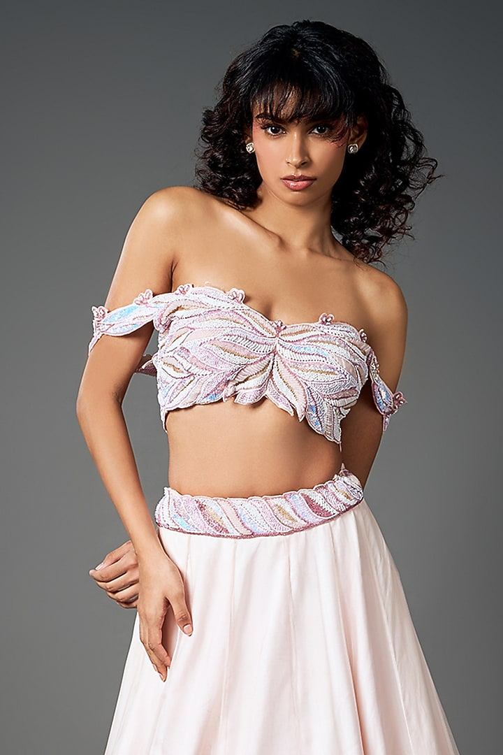 Blush Pink Pure Organza Hand Embroidered Bridal Lehenga Set by Label Charmie Galaiya at Pernia's Pop Up Shop
