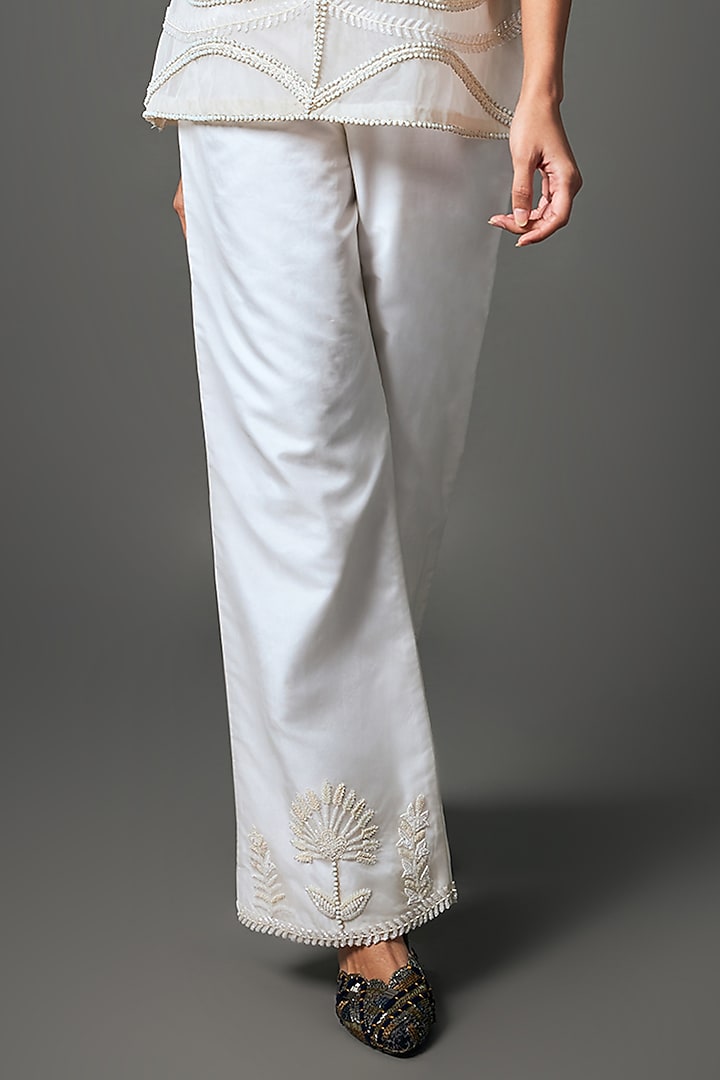 White Organza & Soft Silk Motifs Hand Embroidered Jacket Set by Label Charmie Galaiya at Pernia's Pop Up Shop