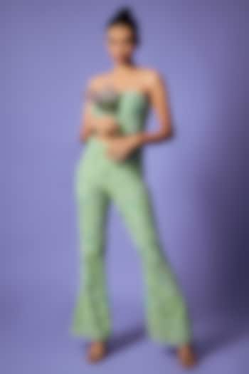 Mint Green Pure Organza Abstract Pant Set by Label_Charmie Galaiya