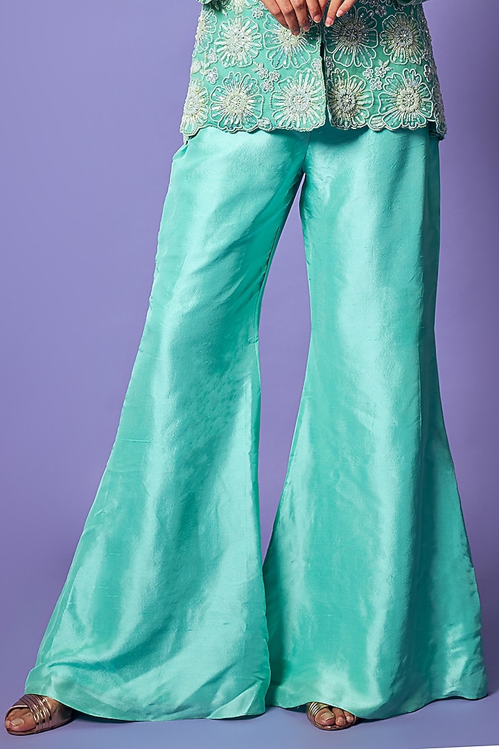 Jade Green Organza & Silk Palazzo Pant Set by Label Charmie Galaiya at Pernia's Pop Up Shop