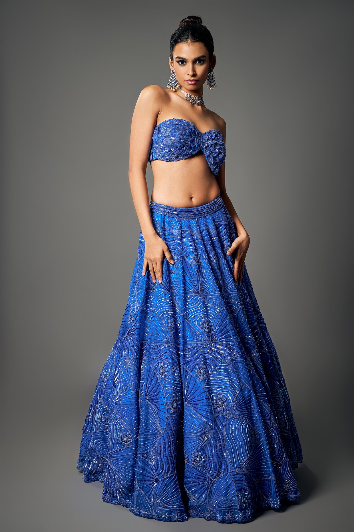 Teal Embroidered Lehenga With Crop Top Design by Mehak Murpana at Pernia's  Pop Up Shop 2024