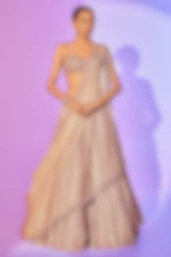 Pink Faded Pure Organza Pearl Embroidered Bridal Lehenga Set by Label Charmie Galaiya at Pernia's Pop Up Shop