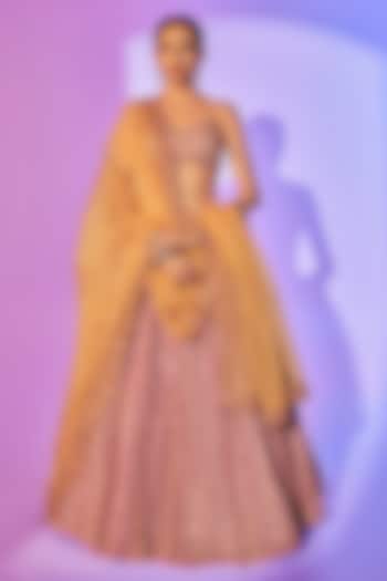 Light Purple Pure Organza Pearl Embroidered Bridal Lehenga Set by Label Charmie Galaiya at Pernia's Pop Up Shop