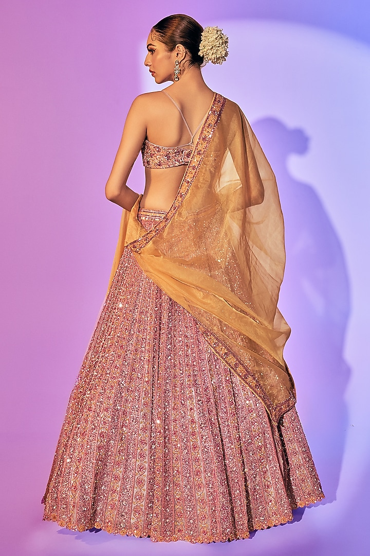 Light Purple Pure Organza Pearl Embroidered Bridal Lehenga Set by Label Charmie Galaiya at Pernia's Pop Up Shop