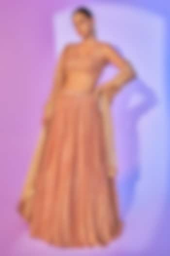 Light Coral Pure Organza Embroidered Bridal Lehenga Set by Label Charmie Galaiya at Pernia's Pop Up Shop