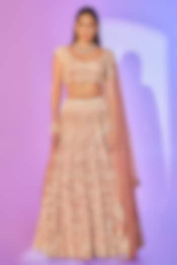 Baby Pink Pure Organza Pearl Embroidered Bridal Lehenga Set by Label Charmie Galaiya at Pernia's Pop Up Shop