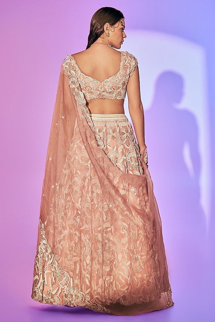 Baby Pink Pure Organza Pearl Embroidered Bridal Lehenga Set by Label Charmie Galaiya at Pernia's Pop Up Shop