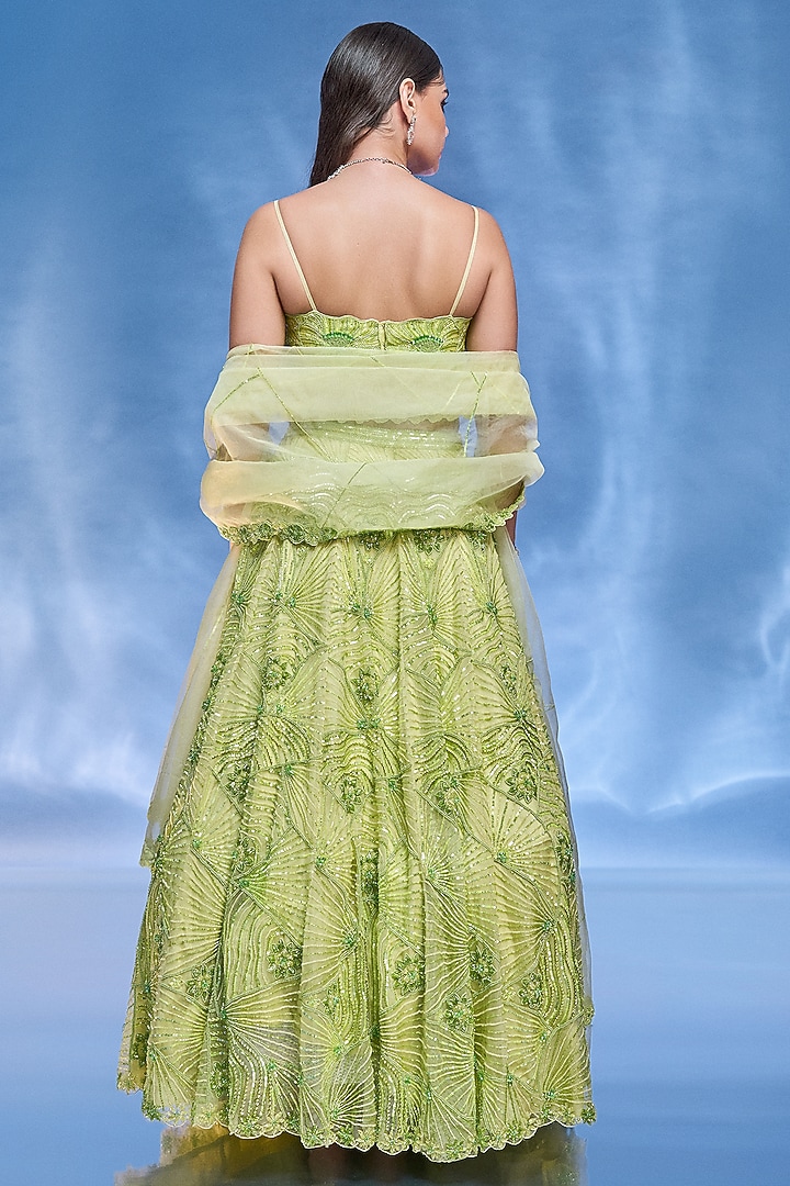 Light Green Pure Organza Embroidered Bridal Lehenga Set by Label Charmie Galaiya at Pernia's Pop Up Shop