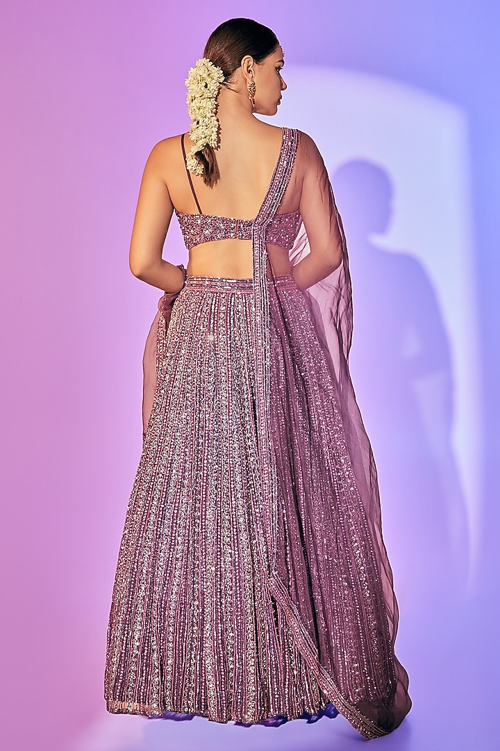 Purple Pure Organza Embroidered Bridal Lehenga Set by Label Charmie Galaiya at Pernia's Pop Up Shop