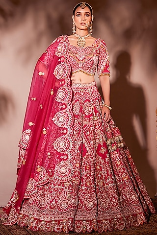 Rani Russian Silk Pearl Embroidered Lehenga Set by Chaashni by Maansi and Ketan