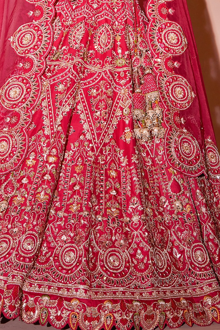 Rani Russian Silk Pearl Embroidered Bridal Lehenga Set by Chaashni by Maansi and Ketan at Pernia's Pop Up Shop