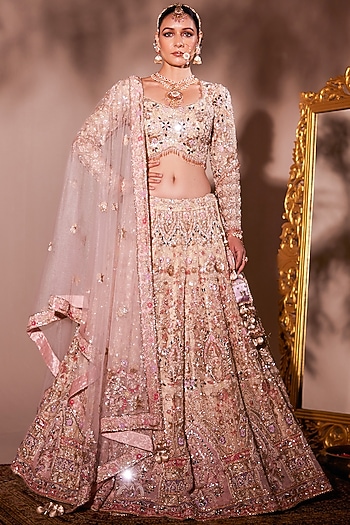 Ivory Organza Resham Embroidered Bridal Lehenga Set by Chaashni by Maansi and Ketan at Pernia's Pop Up Shop