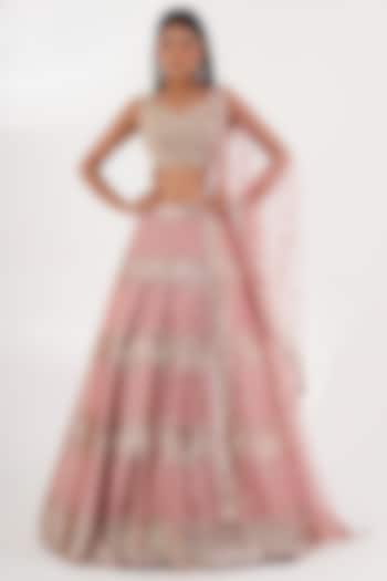 Pink Sequins Fabric & Net Lehenga Set by Chaashni by Maansi and Ketan