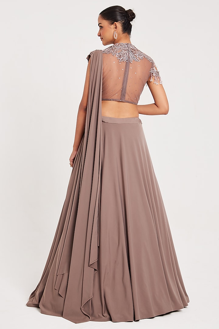 Mouse Lycra & Net Wedding Lehenga Set by Chaashni by Maansi and Ketan at Pernia's Pop Up Shop