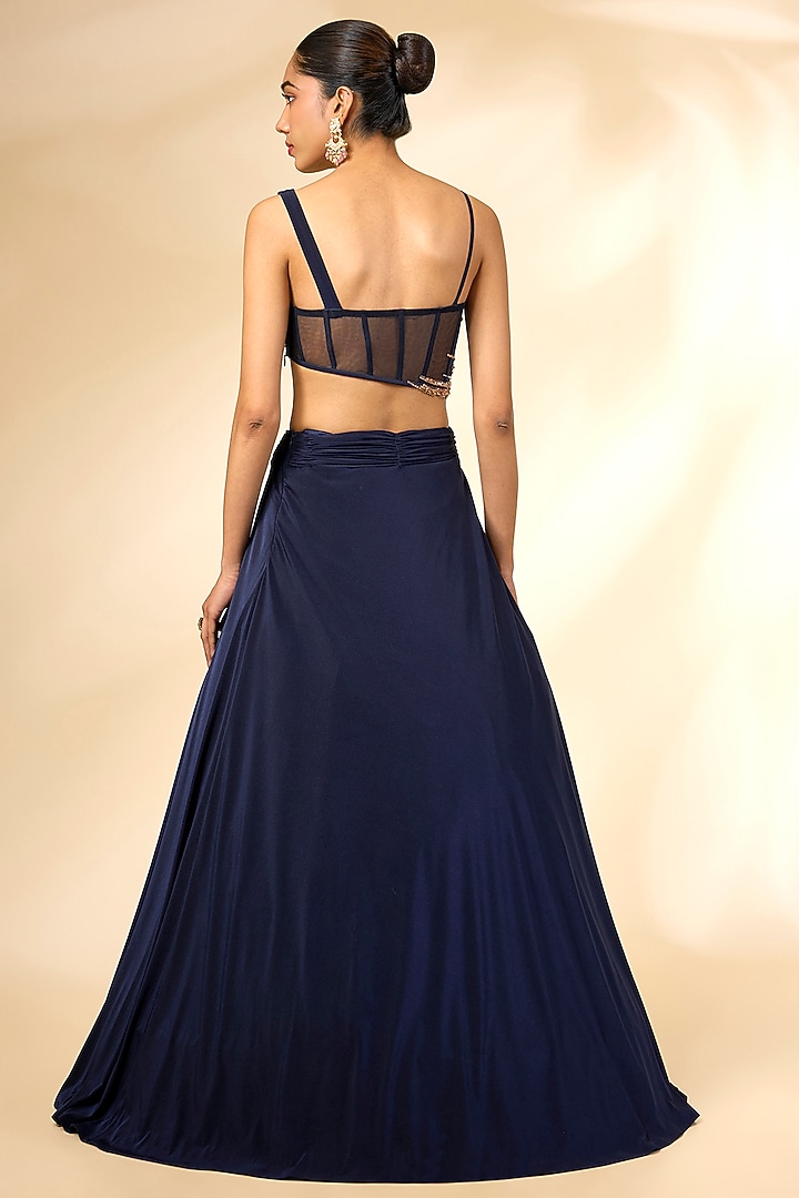 Blue Lycra Embroidered Lehenga Set by Chaashni by Maansi and Ketan at Pernia's Pop Up Shop