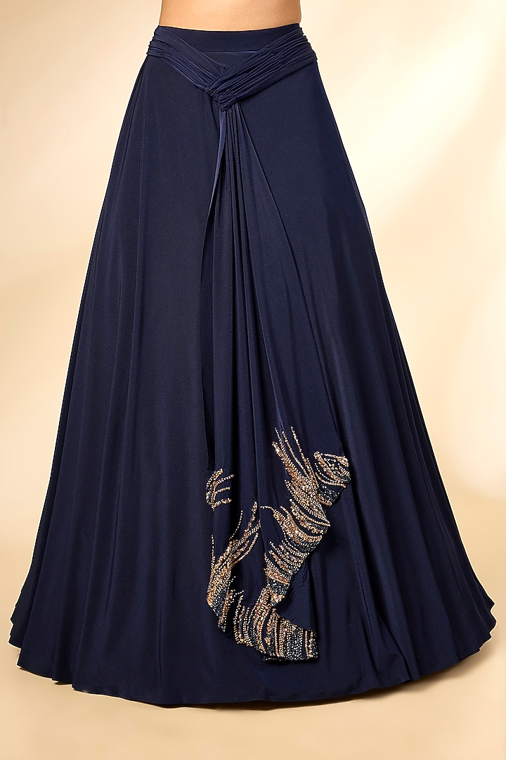 Blue Lycra Embroidered Lehenga Set by Chaashni by Maansi and Ketan at Pernia's Pop Up Shop