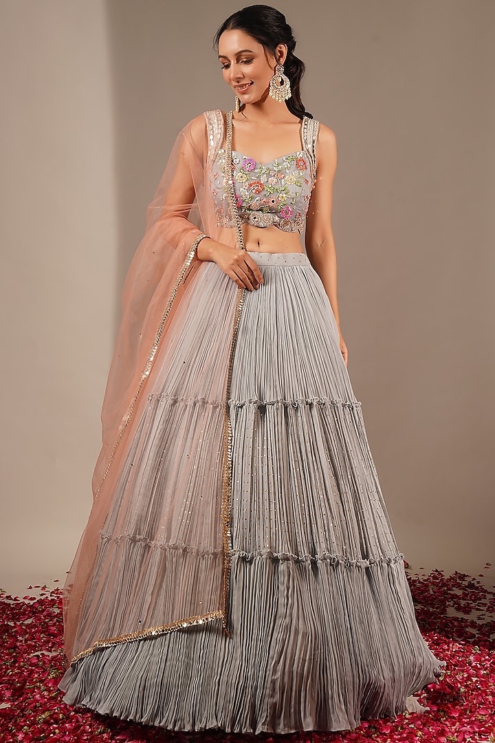 Grey Georgette Lehenga Set by Chaashni by Maansi and Ketan at Pernia's Pop Up Shop