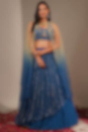 Teal Blue Georgette Lehenga Set by Chaashni by Maansi and Ketan