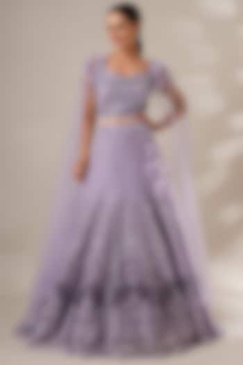 Lavender Net Embroidered Lehenga Set by Chaashni by Maansi and Ketan