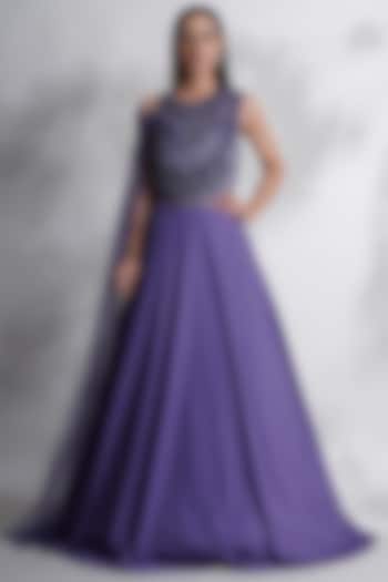 Lilac Lycra & Net Embroidered Gown by Chaashni by Maansi and Ketan