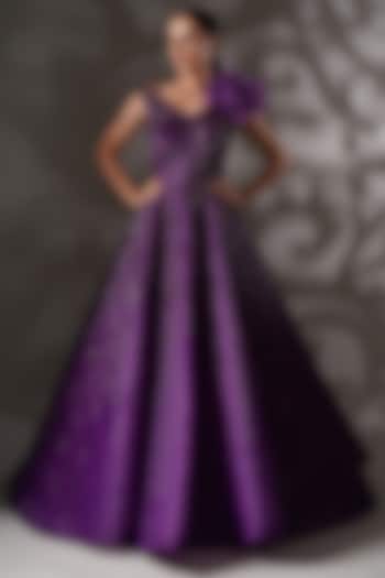 Purple Organza Sequins Embroidered Gown by Chaashni by Maansi and Ketan