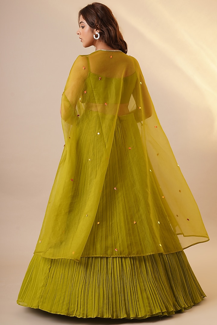 Green Georgette Jacket Wedding Lehenga Set by Chaashni by Maansi and Ketan at Pernia's Pop Up Shop