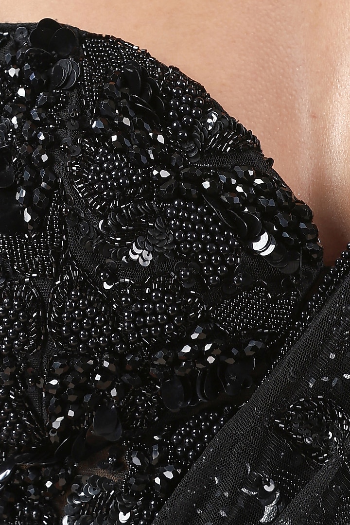Black Net & Lycra Sequins Embellished Wedding Lehenga Saree Set by Chaashni by Maansi and Ketan at Pernia's Pop Up Shop