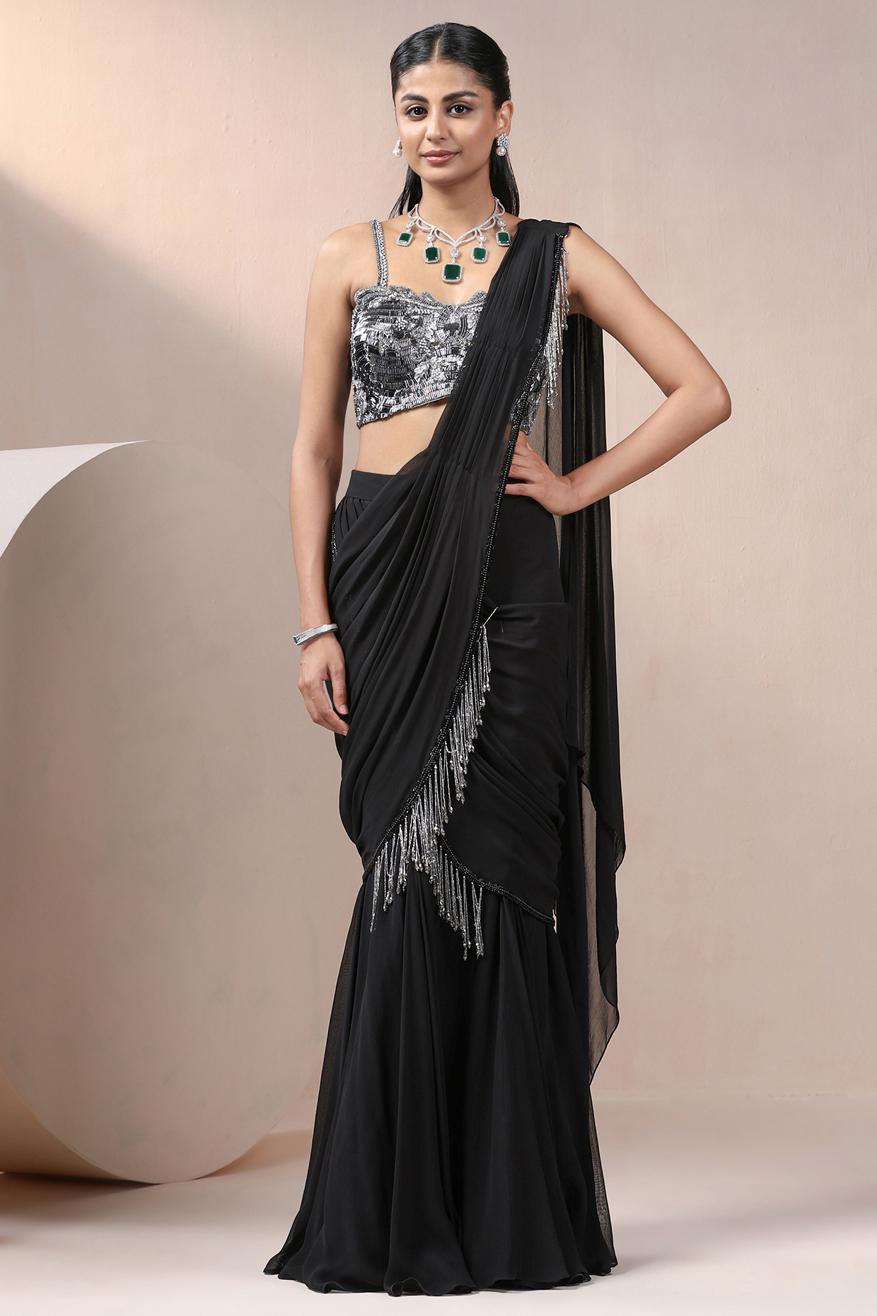 Black Net & Lycra Sequins Embellished Lehenga Saree Set by Chaashni by Maansi and Ketan at Pernia's Pop Up Shop