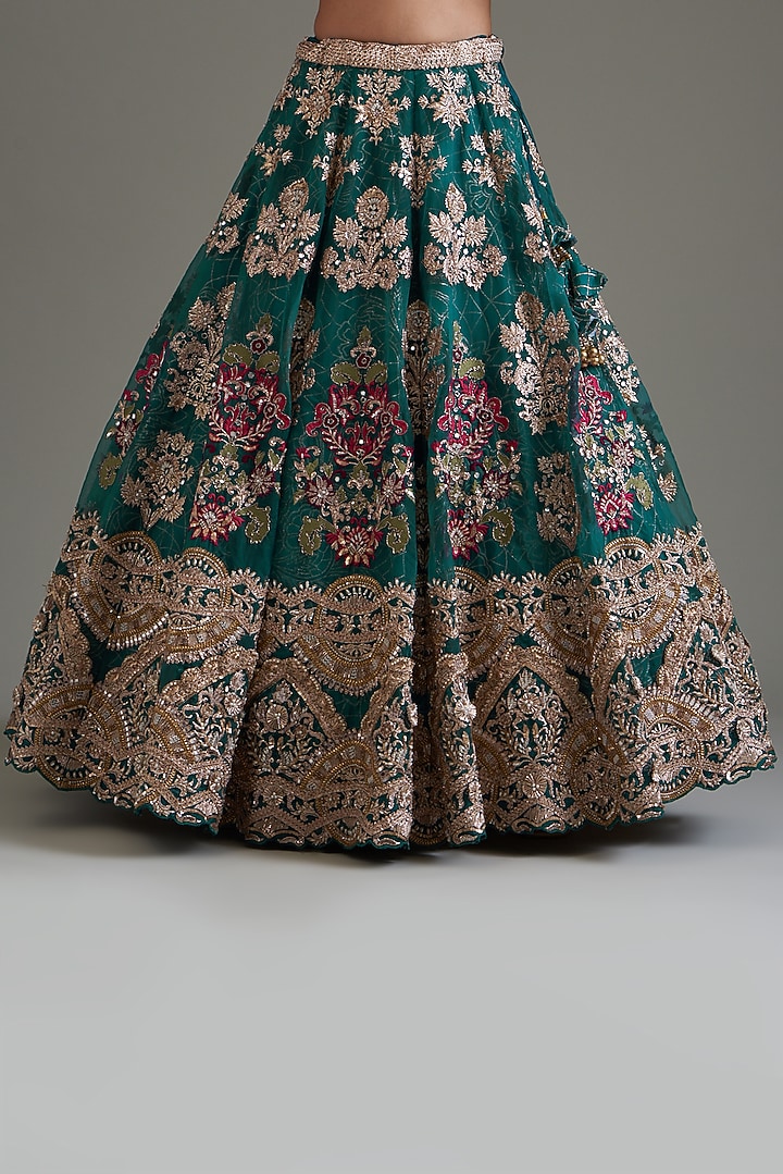 Blue Tissue Organza & Net Embroidered Wedding Lehenga Set by Chaashni by Maansi and Ketan at Pernia's Pop Up Shop