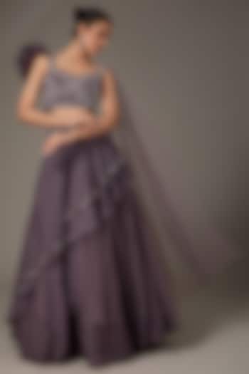 Purple Shimmer Georgette Cutdana Embroidered  dulhan bday 22 may Lehenga Set by Chaashni by Maansi and Ketan at Pernia's Pop Up Shop