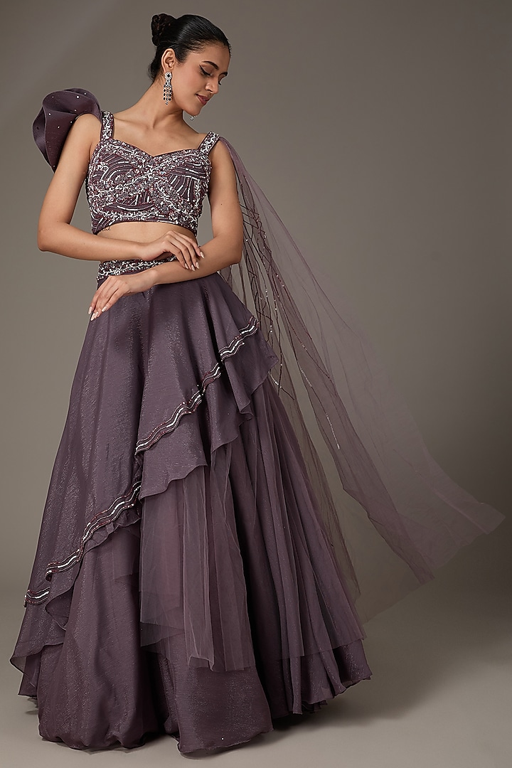 Purple Shimmer Georgette Cutdana Embroidered  dulhan bday 22 may Lehenga Set by Chaashni by Maansi and Ketan at Pernia's Pop Up Shop