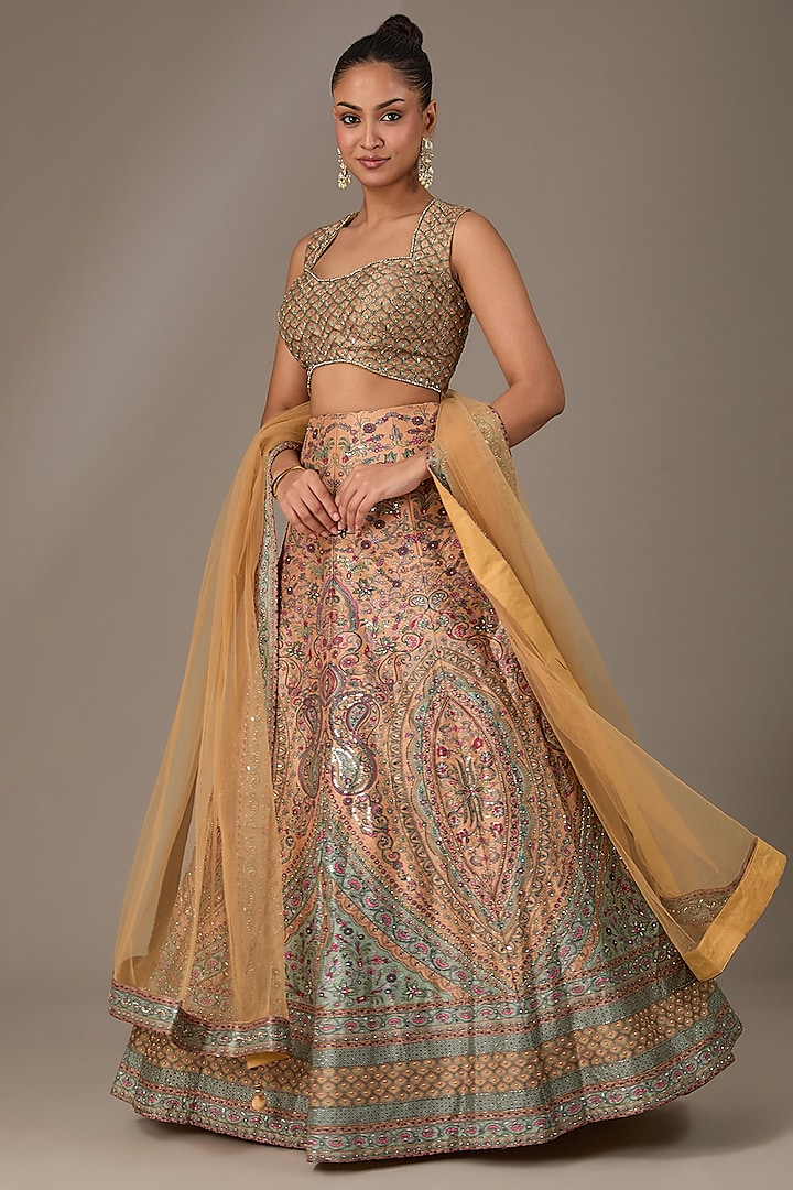 Yellow Silk Sequins & Cutdana Embroidered Lehenga Set by Chaashni by Maansi and Ketan