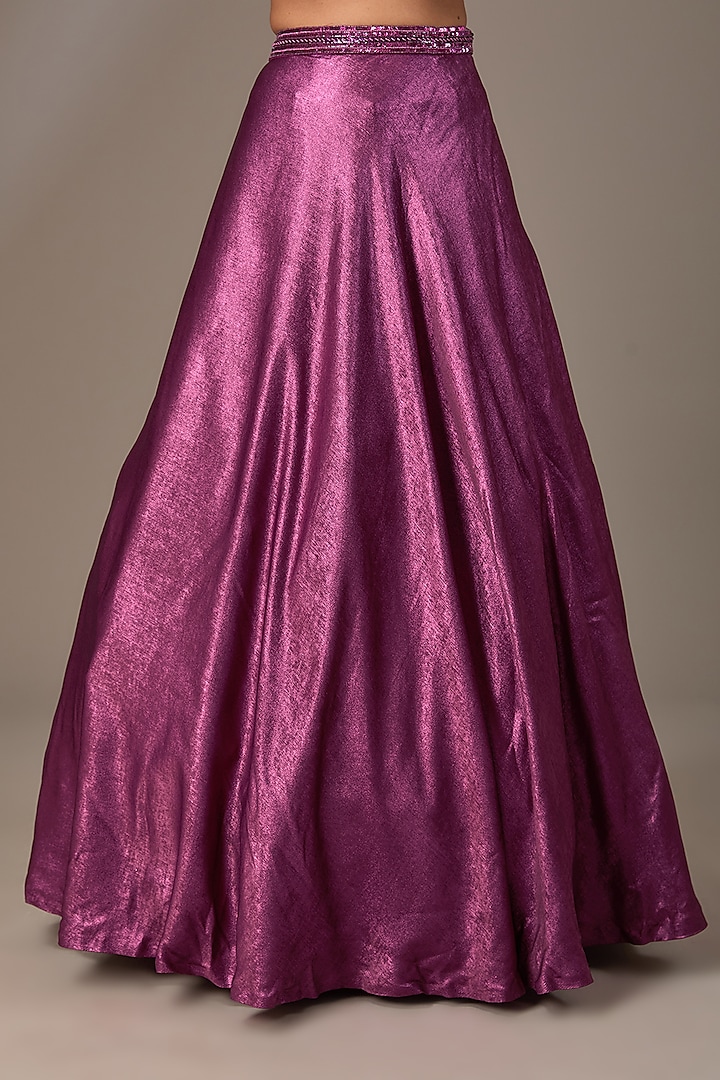 Purple Metallic Imported Satin Nalki Embroidered Wedding Lehenga Set by Chaashni by Maansi and Ketan at Pernia's Pop Up Shop