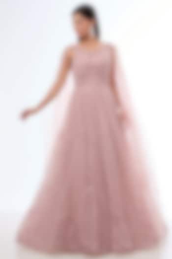 Pink Net Cutdana & Resham Embellished Engagement Gown by Chaashni by Maansi and Ketan at Pernia's Pop Up Shop