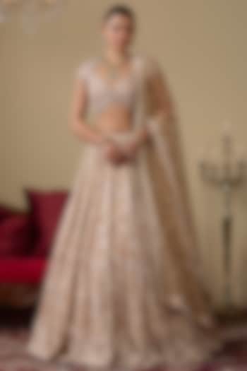 Gold Net Embellished Wedding Lehenga Set by Chaashni by Maansi and Ketan at Pernia's Pop Up Shop