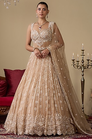 golden bridal dress with red dupatta Leilyn-Traditional Bridal Gold Tissue Gown with Maroon Chiffon Dupatta main image 0