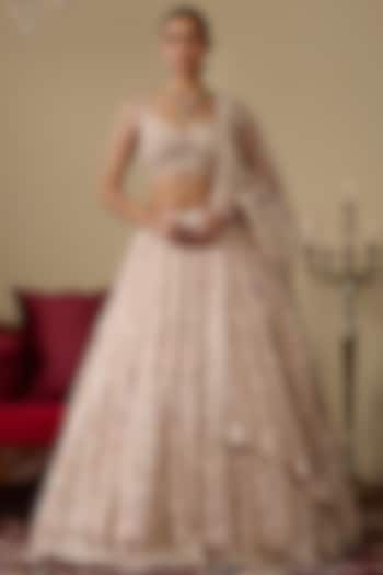 Pink Net Embellished Wedding Lehenga Set by Chaashni by Maansi and Ketan at Pernia's Pop Up Shop