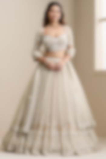 Nude Net Embellished Wedding Lehenga Set by Chaashni by Maansi and Ketan at Pernia's Pop Up Shop
