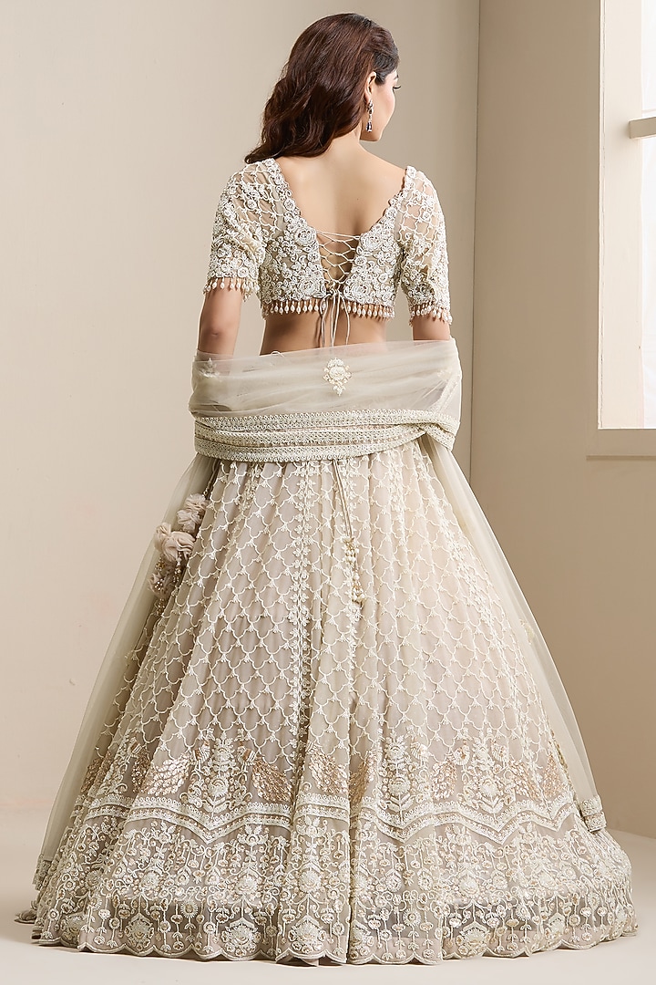 Nude Net Embellished Wedding Lehenga Set by Chaashni by Maansi and Ketan at Pernia's Pop Up Shop
