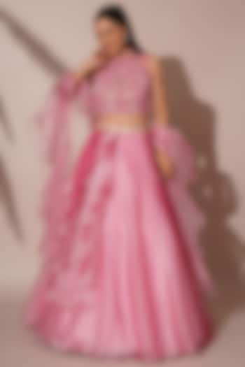 Pink Shimmer Organza Lehenga Set by Chaashni by Maansi and Ketan