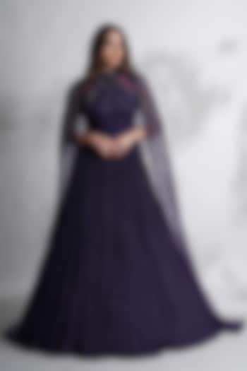 Purple Knitted Foil Lycra Sequins Work Gown by Chaashni by Maansi and Ketan