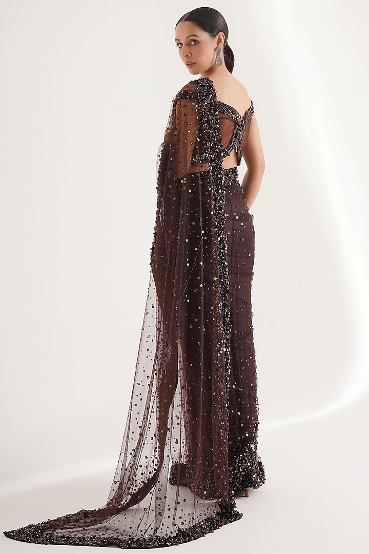 Hazel Net Sequins Hand Embroidered Wedding Saree Set by Chaashni by Maansi and Ketan at Pernia's Pop Up Shop