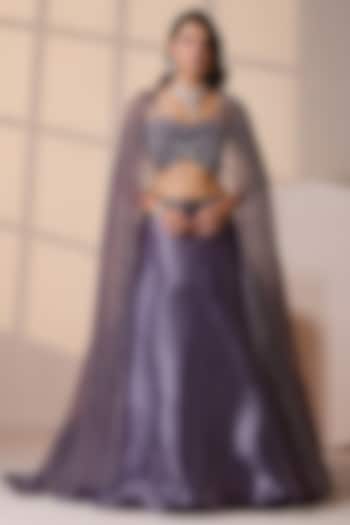 Purple Organza Sequins Embellished Jacket Wedding Lehenga Set by Chaashni by Maansi and Ketan at Pernia's Pop Up Shop