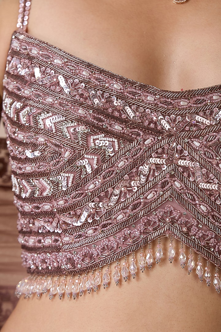Pink Net Sequins Embellished Wedding Lehenga Set by Chaashni by Maansi and Ketan at Pernia's Pop Up Shop