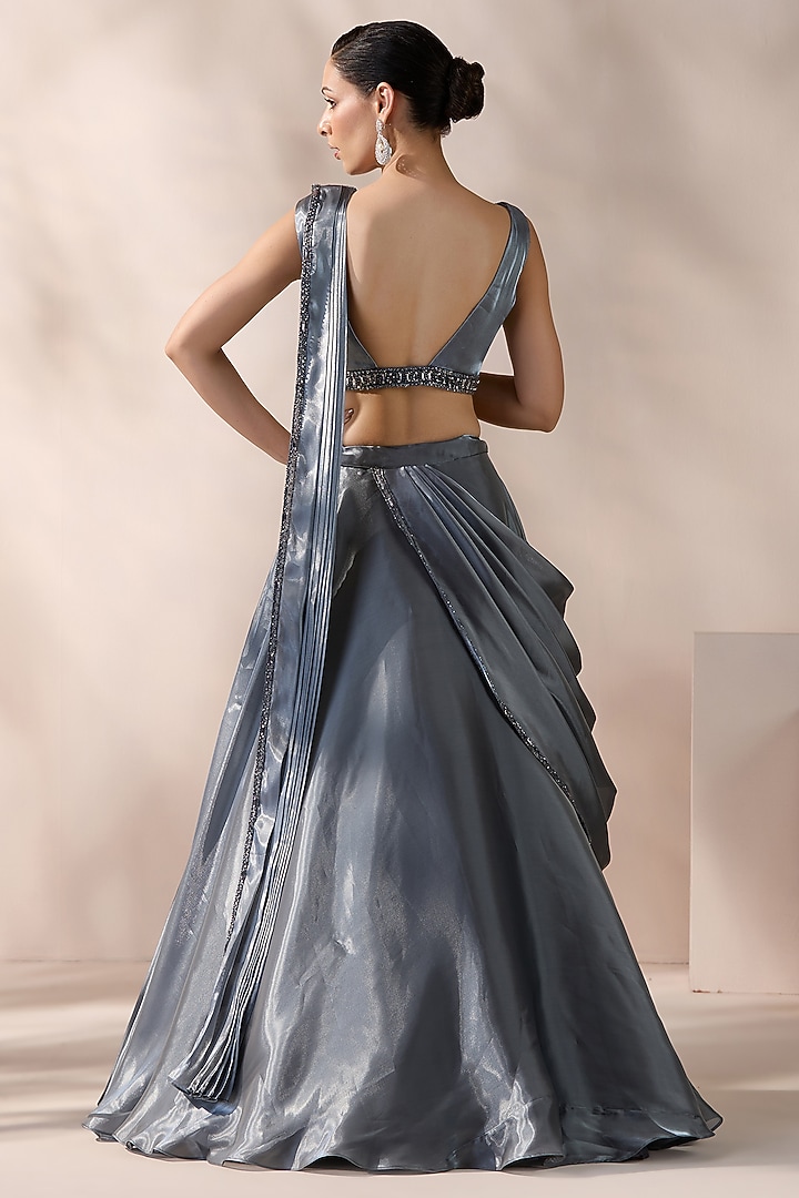 Grey Imported Organza Wedding Lehenga Set by Chaashni by Maansi and Ketan at Pernia's Pop Up Shop