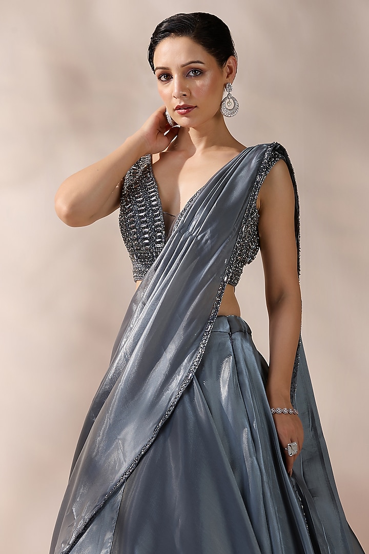 Grey Imported Organza Wedding Lehenga Set by Chaashni by Maansi and Ketan at Pernia's Pop Up Shop