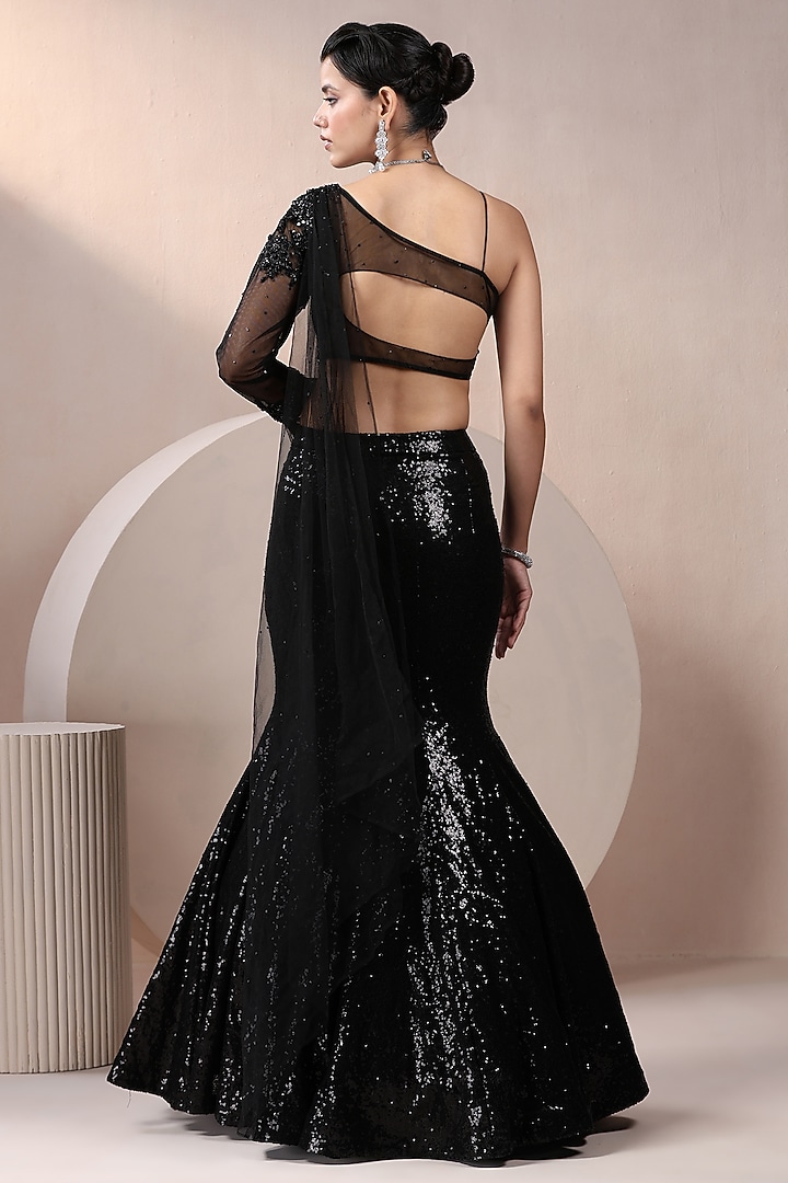 Black Net & Sequinned Sequins Embellished Lehenga Set by Chaashni by Maansi and Ketan at Pernia's Pop Up Shop