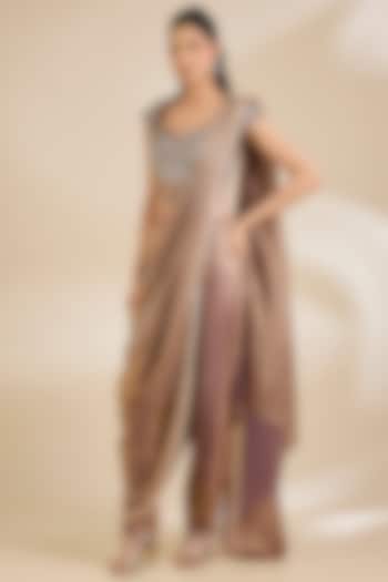 Copper Organza Dabka Embellished Pant Wedding Saree Set by Chaashni by Maansi and Ketan at Pernia's Pop Up Shop