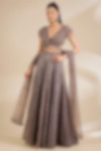 Champagne Organza Embellished Wedding Lehenga Set by Chaashni by Maansi and Ketan at Pernia's Pop Up Shop